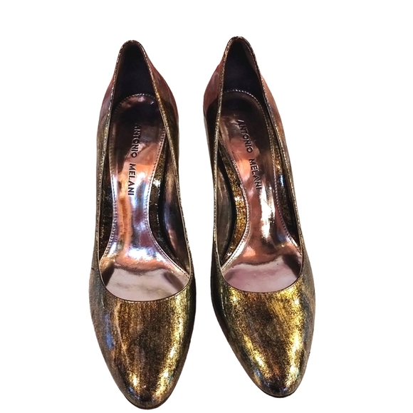 Antonio Melani Gold/Black Shimmery Leather Heels/Pumps Womens Size 7 - Picture 7 of 11